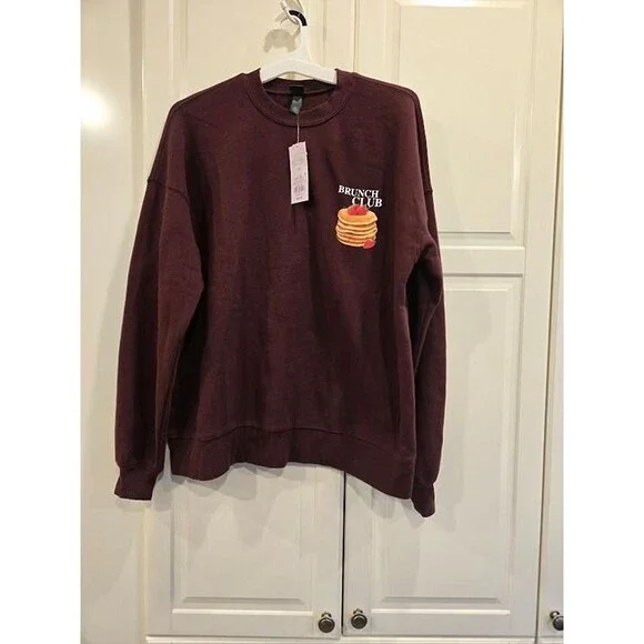 Wild Fable Oversized BRUNCH CLUB Sweatshirt - Burgundy - Womens XS - NEW - Picture 2 of 5